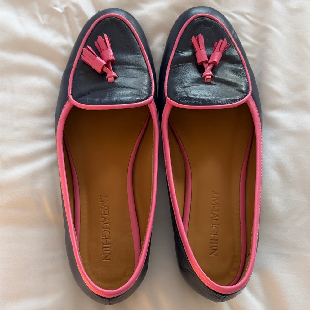 J. McLaughlin Dark Blue Loafers with Pink Accents